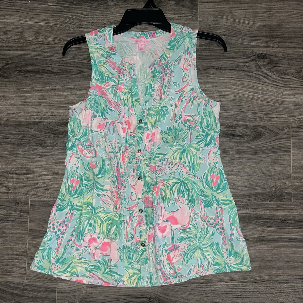 Lilly Pulitzer Women's Sleeveless Button-Front V-Neck Floral Blouse S